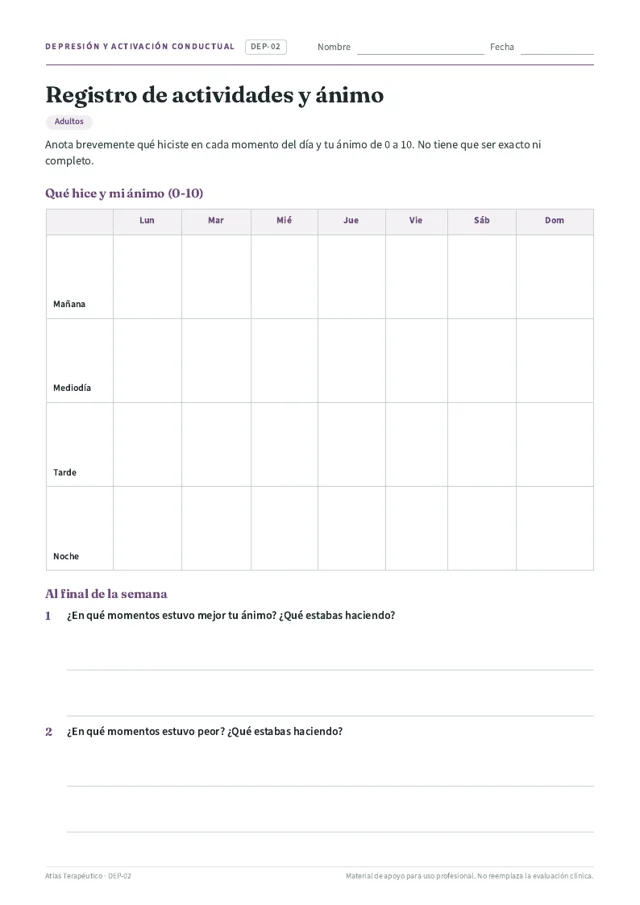 Ficha Registro de actividades y ánimo
